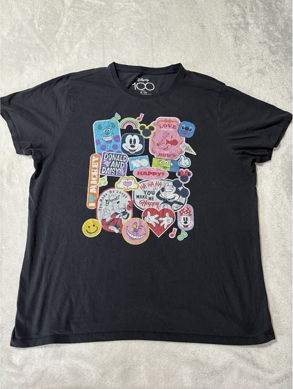 Disney 100 Years of Wonder Graphic T-Shirt Black Mickey Stitch Sulley XL